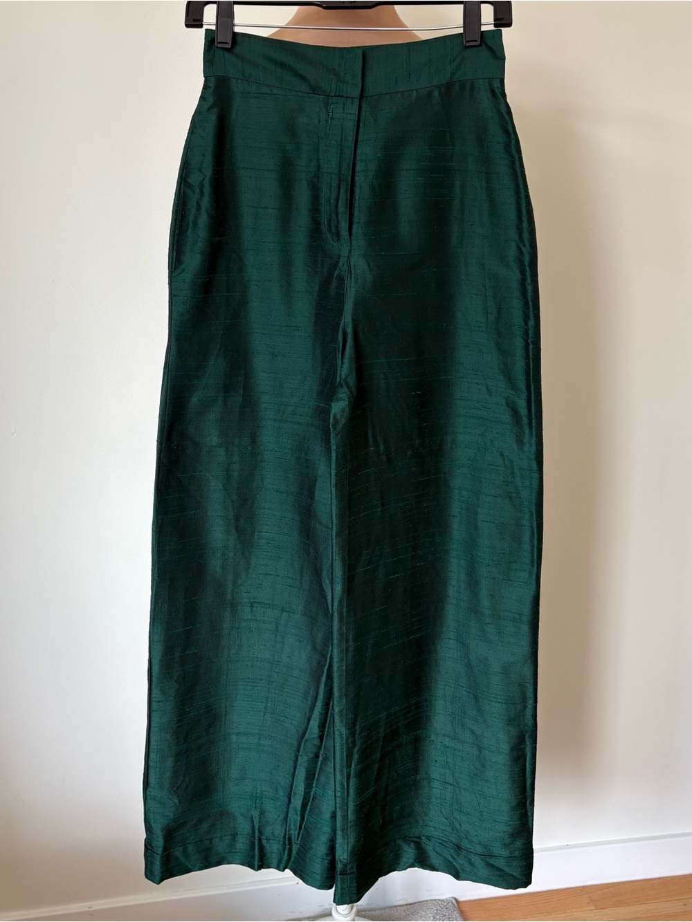 Julia Amory Julia Dupioni Silk Cuffed Green Wide Leg High Waisted Pants Size XS